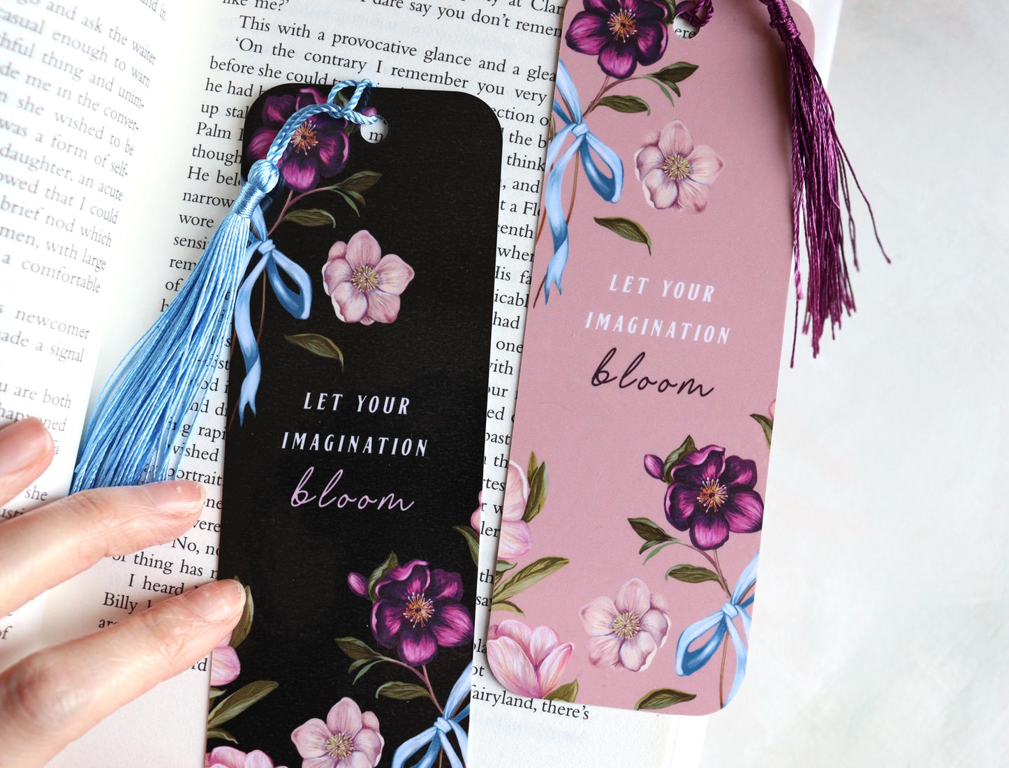 Pink Hellebore Bloom Bookmark, Floral Book Lovers, Bookish Gift, Cute Bows Bookmark