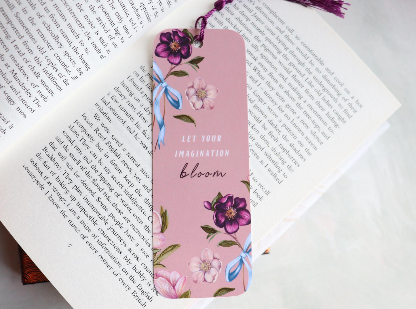 Pink Hellebore Bloom Bookmark, Floral Book Lovers, Bookish Gift, Cute Bows Bookmark