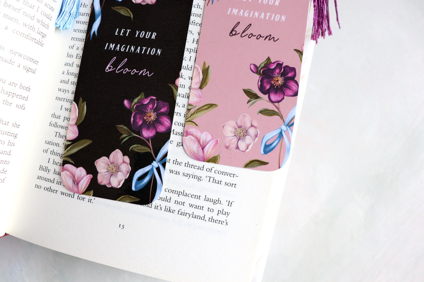 Pink Hellebore Bloom Bookmark, Floral Book Lovers, Bookish Gift, Cute Bows Bookmark