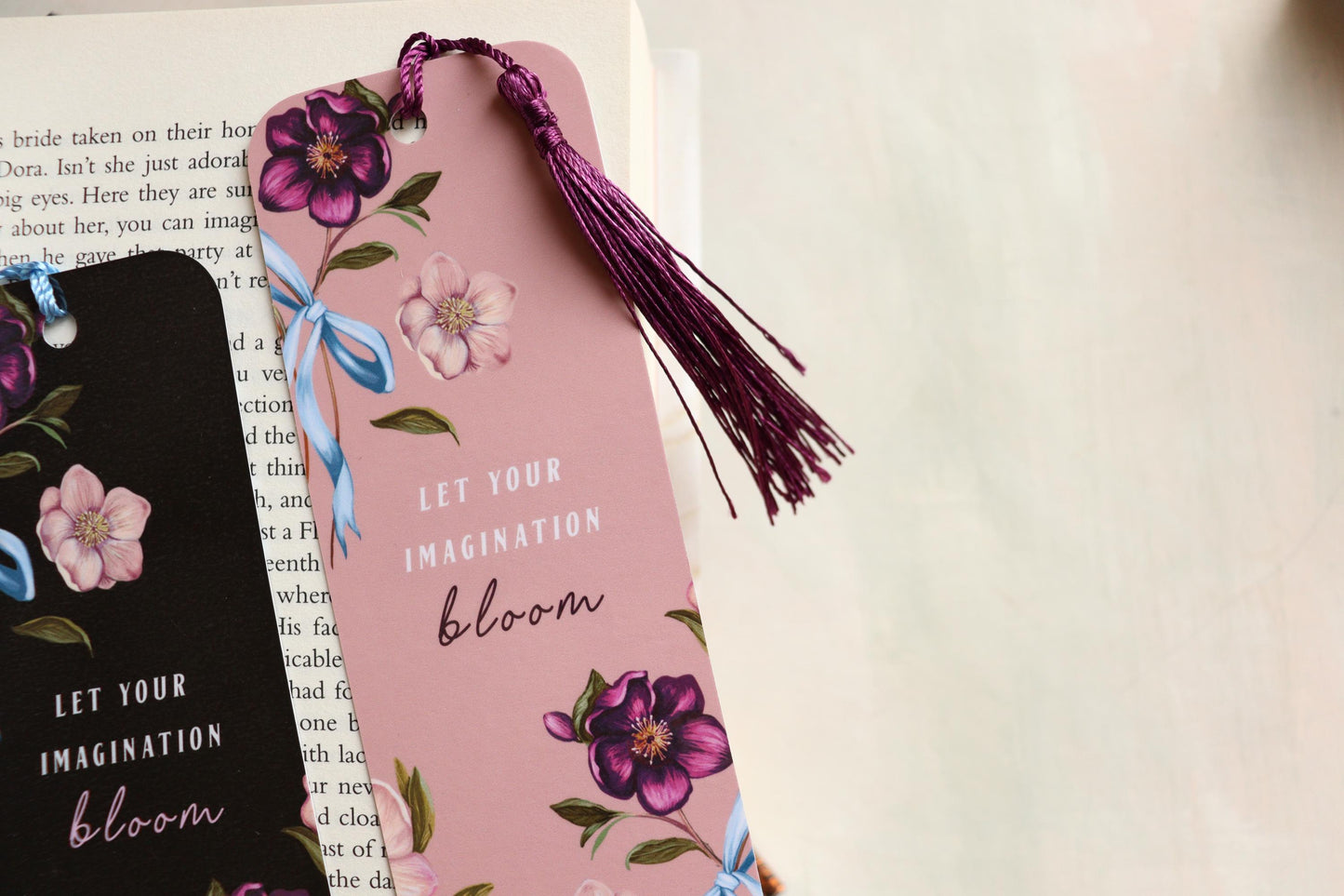 Pink Hellebore Bloom Bookmark, Floral Book Lovers, Bookish Gift, Cute Bows Bookmark