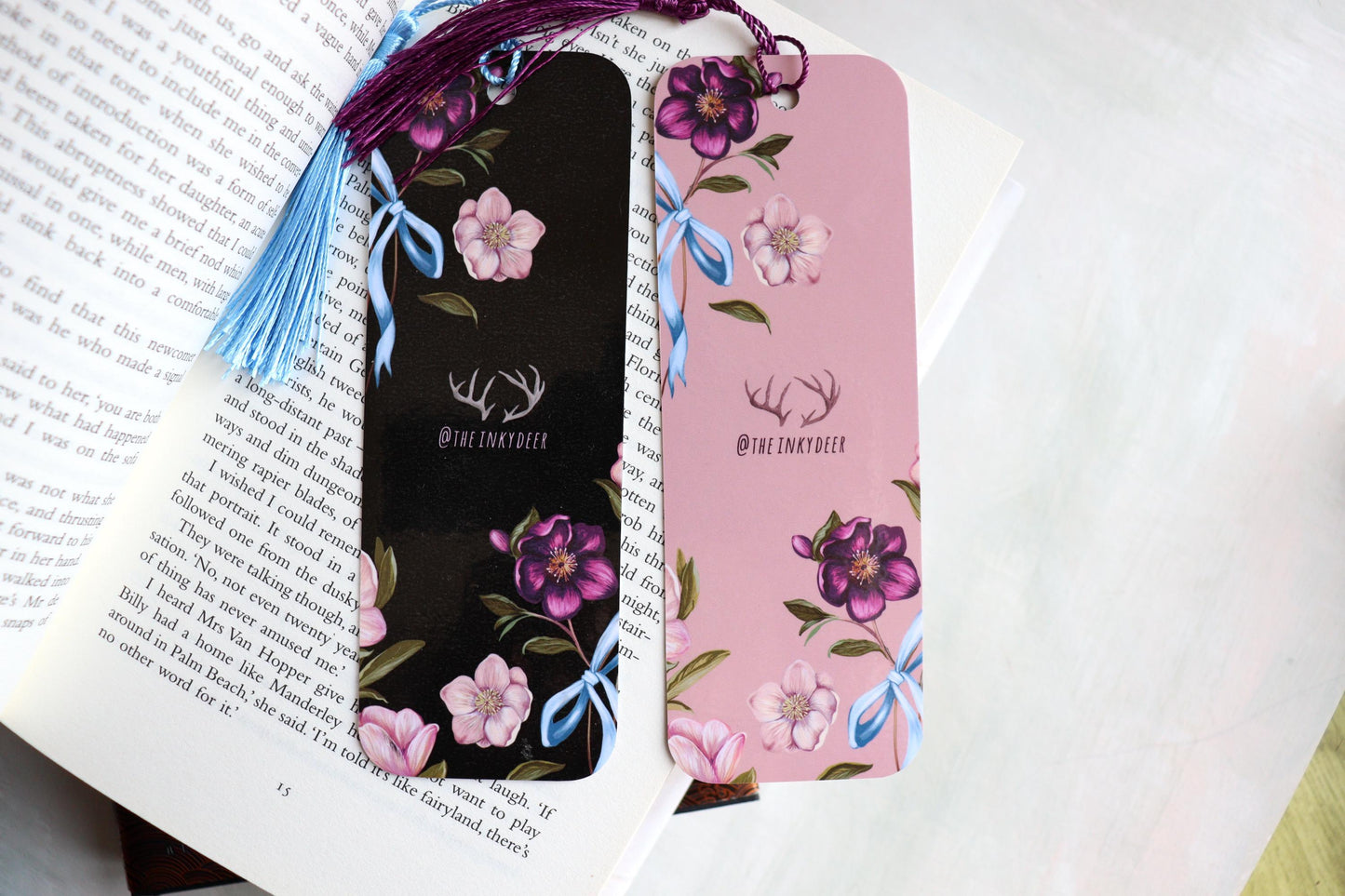 Pink Hellebore Bloom Bookmark, Floral Book Lovers, Bookish Gift, Cute Bows Bookmark