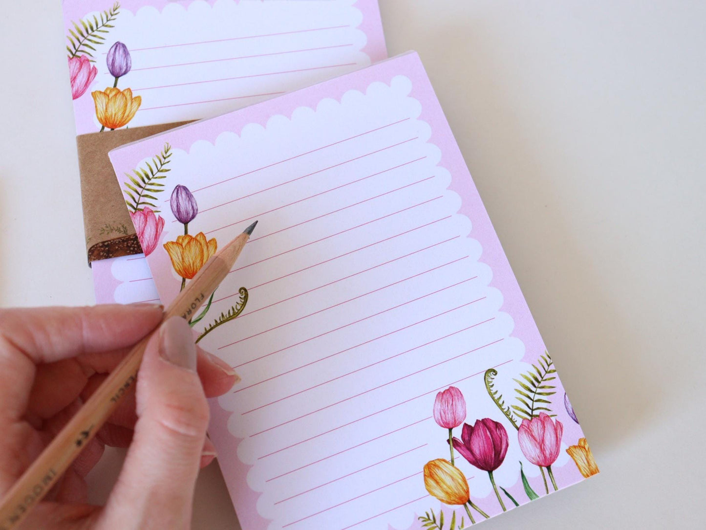 Tulips A6 Notepad, Pastel Floral To-do List, Watercolour Illustrated Stationery Gift