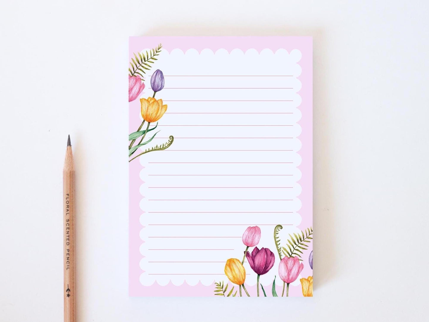 Tulips A6 Notepad, Pastel Floral To-do List, Watercolour Illustrated Stationery Gift