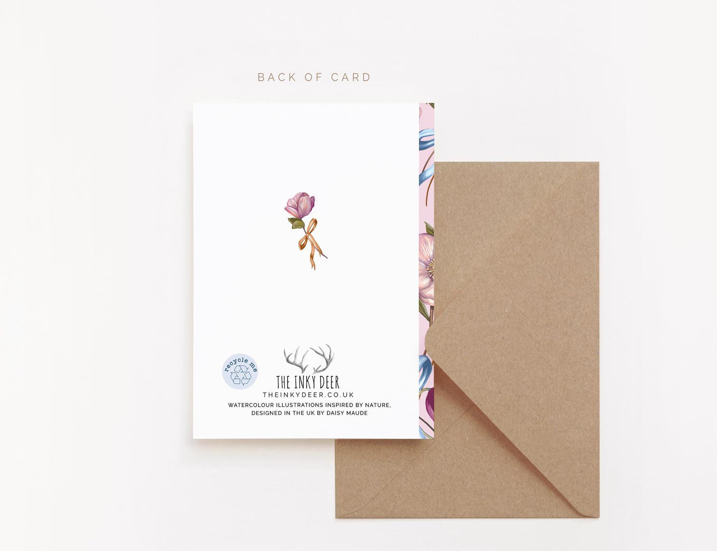 Personalised Pink Hellebore Floral Birthday Card for Her, Illustrated Bows Greetings Card 5x7"