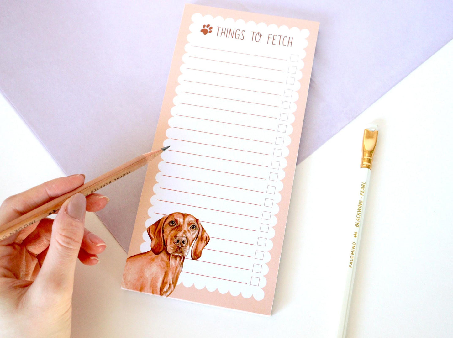 Hungarian Vizsla Notepad, Things To Fetch Shopping List, Illustrated Stationery Gift for Dog Owners