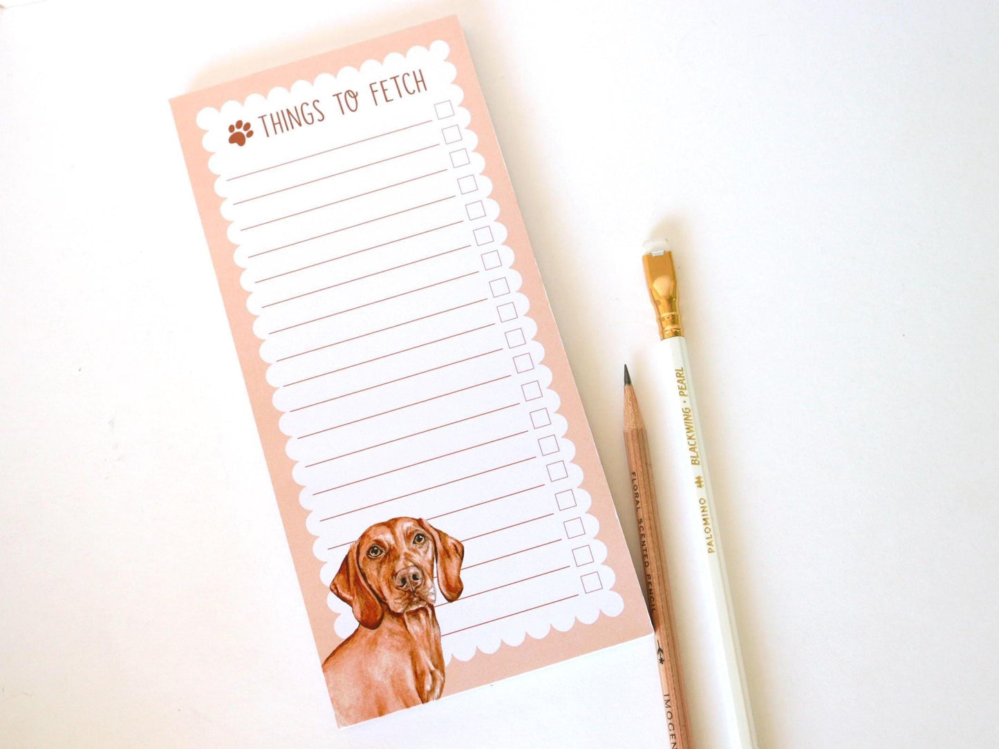 Hungarian Vizsla Notepad, Things To Fetch Shopping List, Illustrated Stationery Gift for Dog Owners