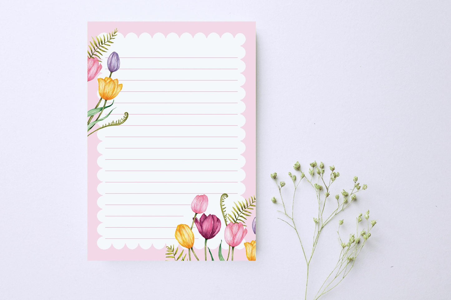 Tulips A6 Notepad, Pastel Floral To-do List, Watercolour Illustrated Stationery Gift