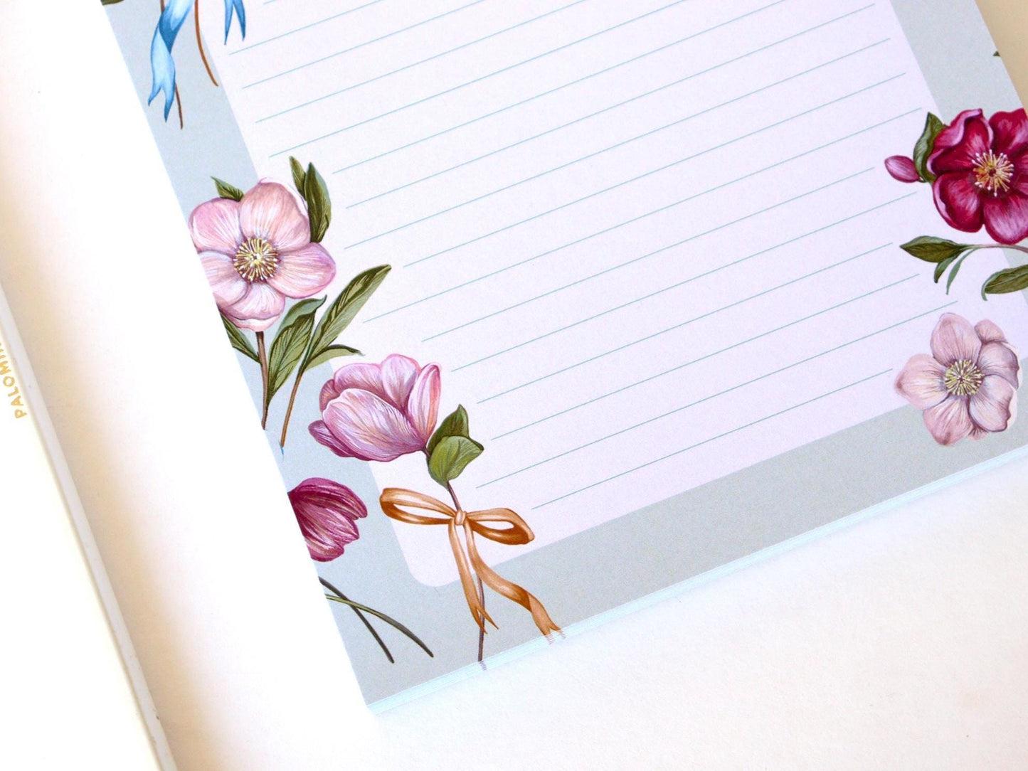 Hellebore Bow A5 Notepad, Watercolour Illustrated Green Printed Paper Notes, Stationery Easter Gift