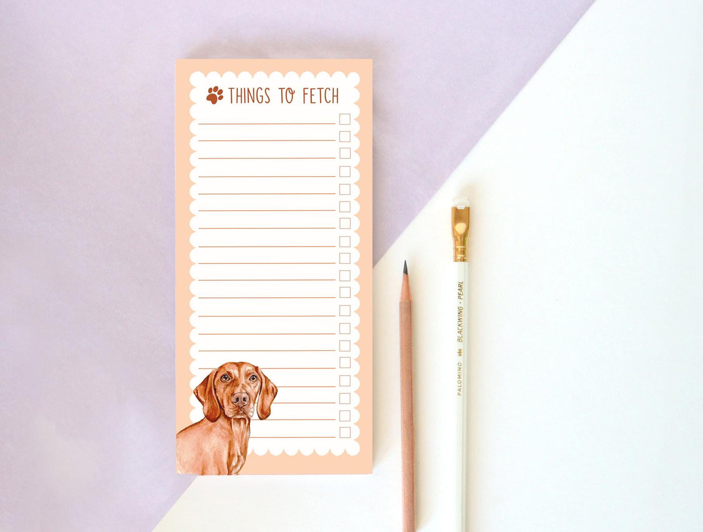Hungarian Vizsla Notepad, Things To Fetch Shopping List, Illustrated Stationery Gift for Dog Owners