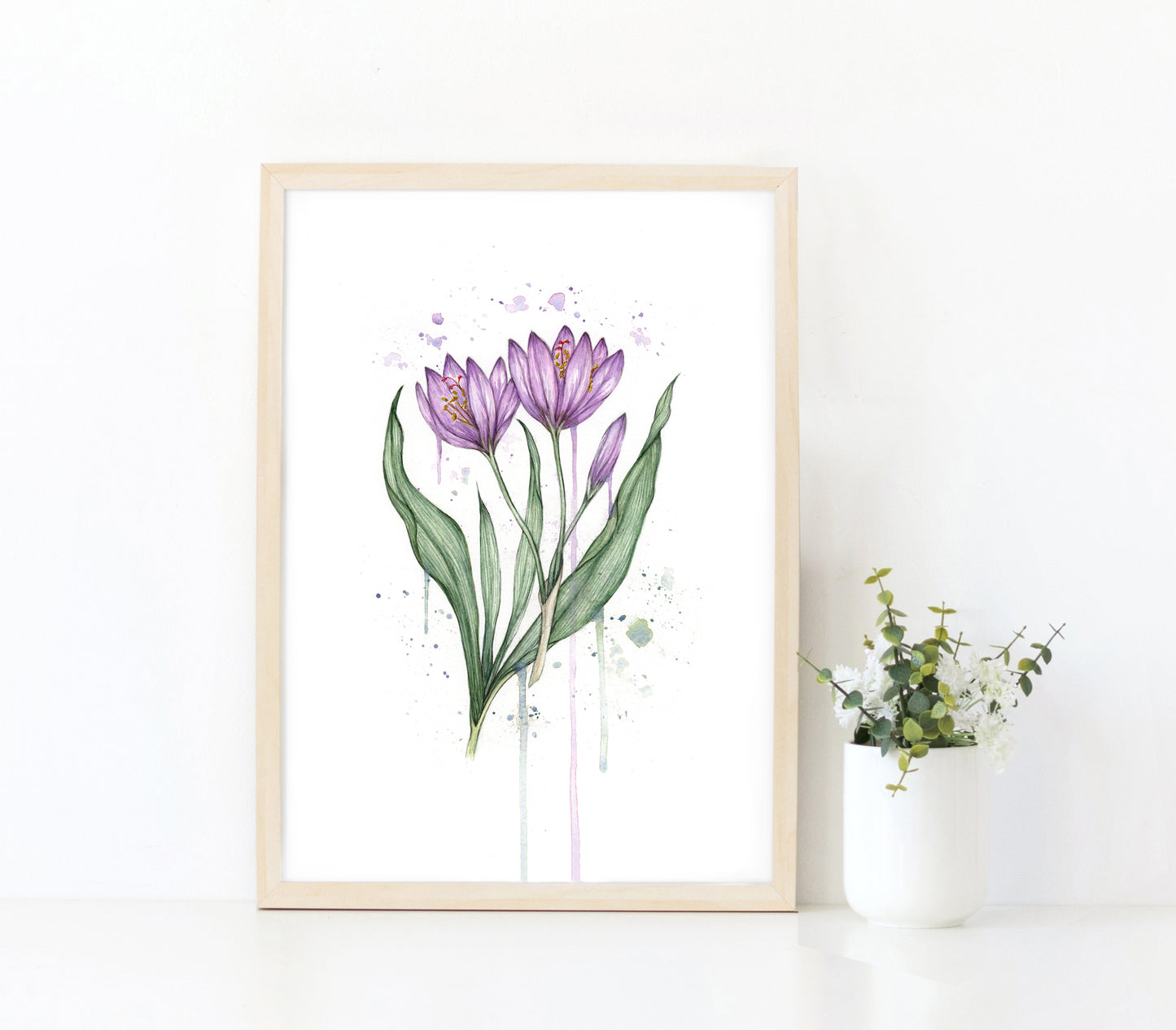 Autumn Crocus, County Flower Of Nottinghamshire, Botanical Watercolour Art Print A4