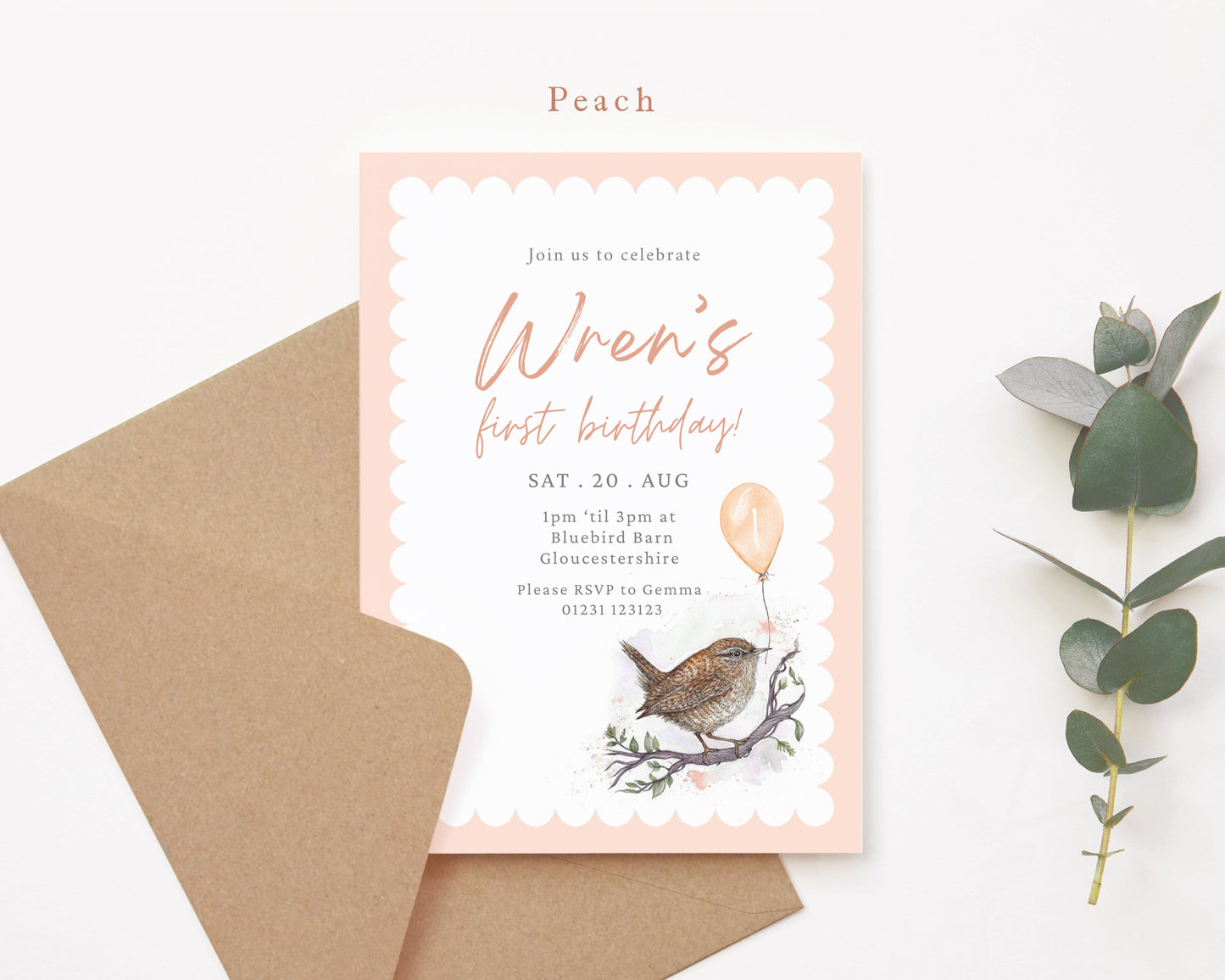 Wren Children's Birthday Invitation, Garden Birds Kids Birthday Party Digital Download