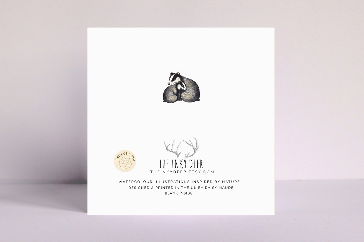 Badgers Greetings Card, Illustrated Animal Watercolour Couple Anniversary Card