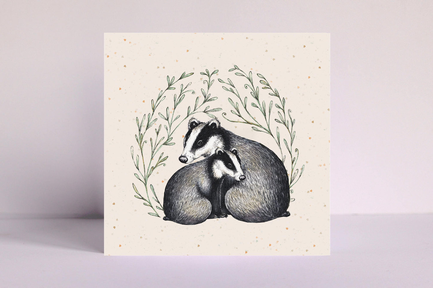 Badgers Greetings Card, Illustrated Animal Watercolour Couple Anniversary Card