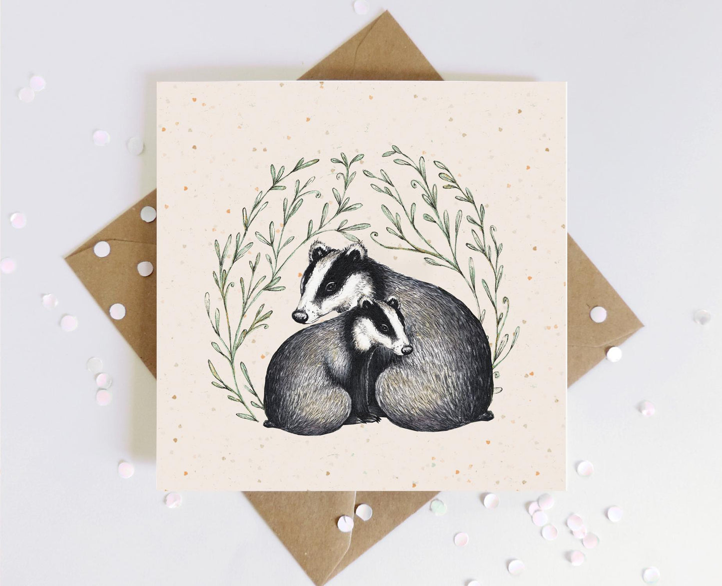 Badgers Greetings Card, Illustrated Animal Watercolour Couple Anniversary Card