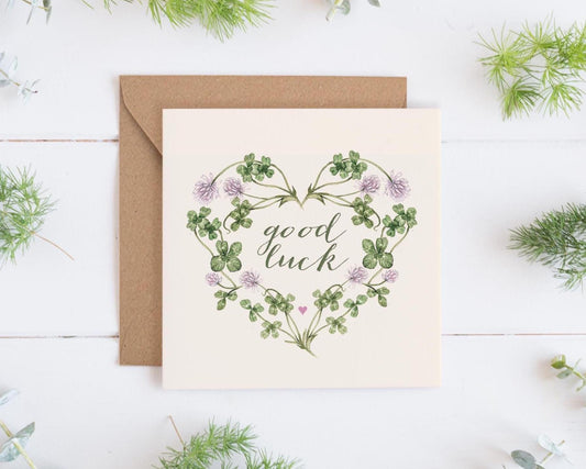 Good Luck Clover Card, Botanical Lucky Watercolour Illustrated Mini Greetings Card