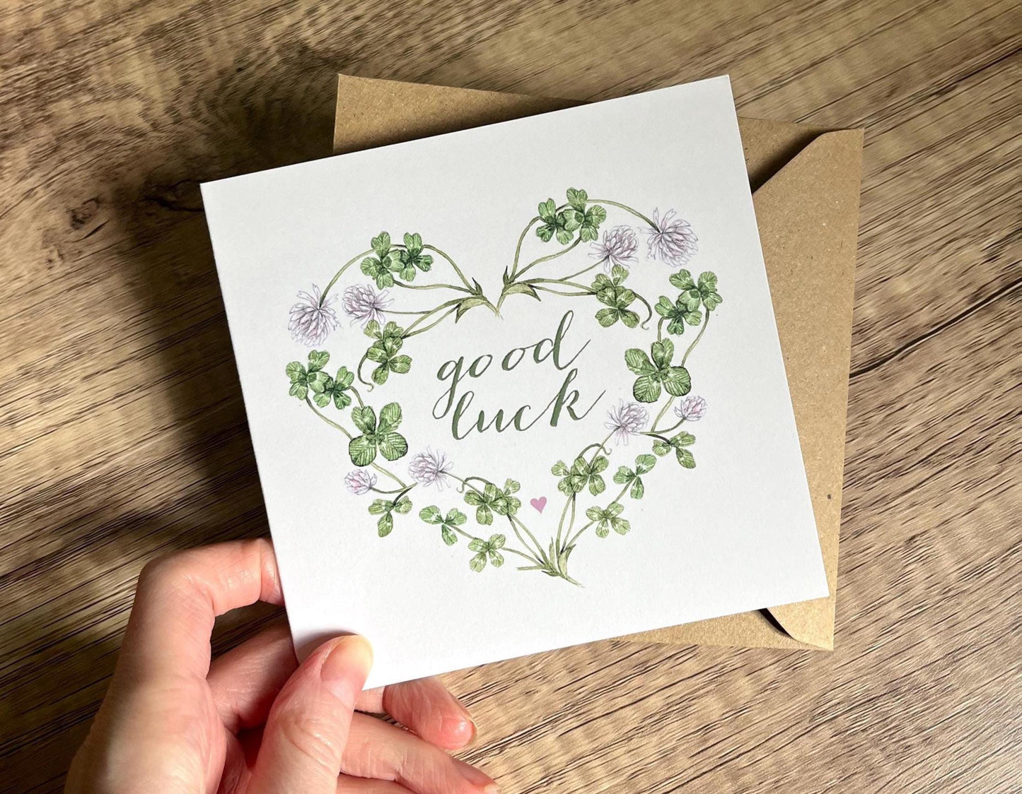 Good Luck Clover Card, Botanical Lucky Watercolour Illustrated Mini Greetings Card