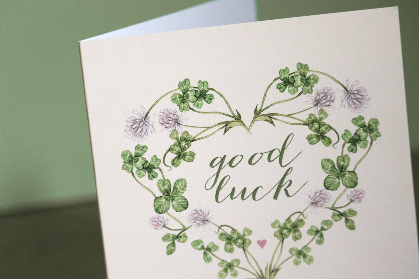 Good Luck Clover Card, Botanical Lucky Watercolour Illustrated Mini Greetings Card