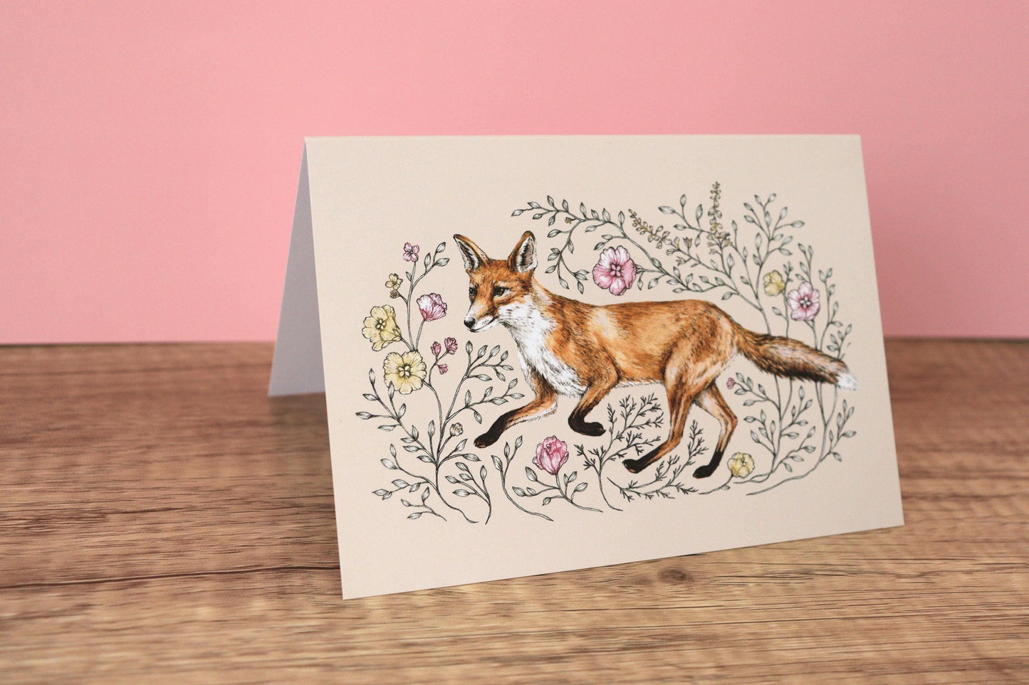 Fox Trot Greetings Card Floral Fox Card, Animal Birthday Card A6