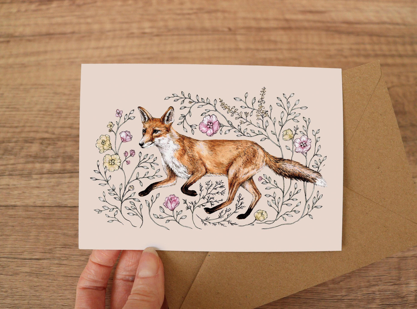 Fox Trot Greetings Card Floral Fox Card, Animal Birthday Card A6