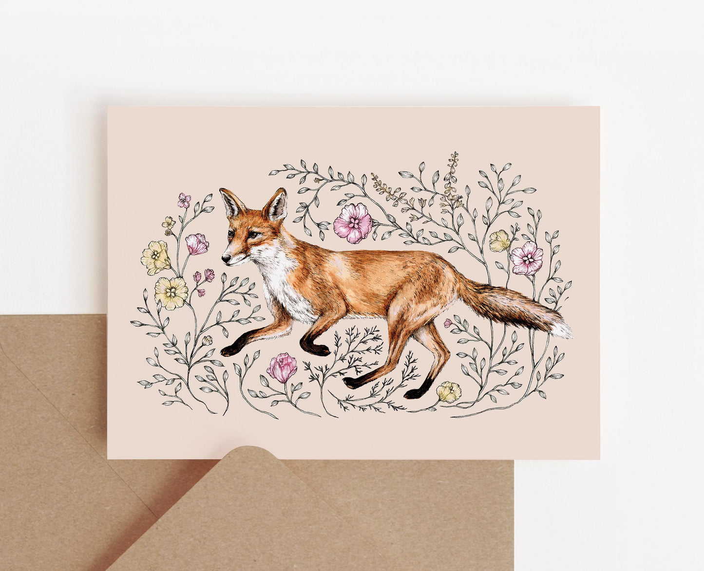 Fox Trot Greetings Card Floral Fox Card, Animal Birthday Card A6