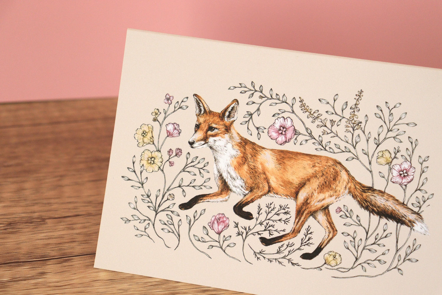 Fox Trot Greetings Card Floral Fox Card, Animal Birthday Card A6